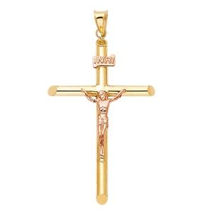 14K Two Tone Religious Crucifix Pendant